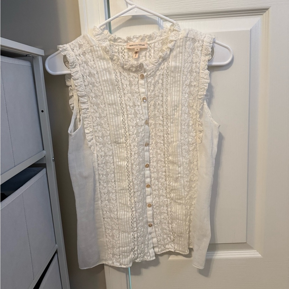 Rebecca Taylor Ivory Lace Sleeveless Blouse